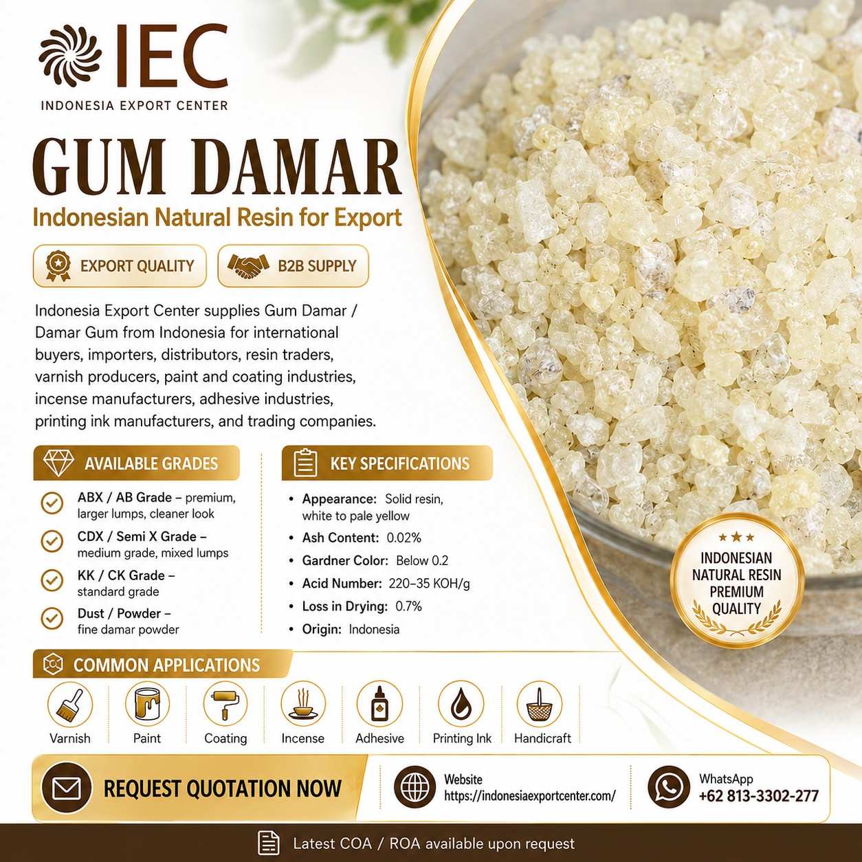Gum Damar / Damar Gum from Indonesia