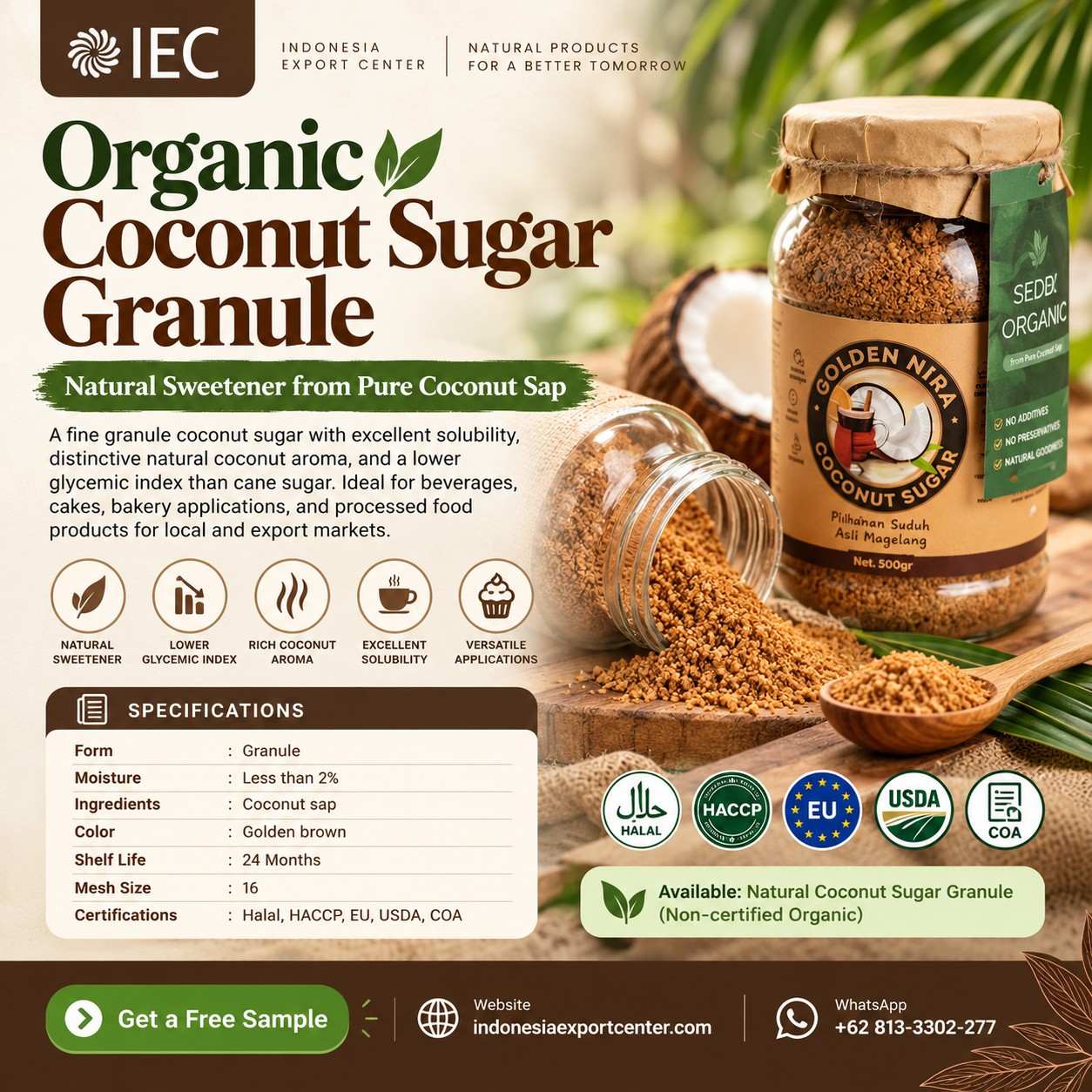 Organic Coconut Sugar Granule Supplier Indonesia – Bulk & Wholesale